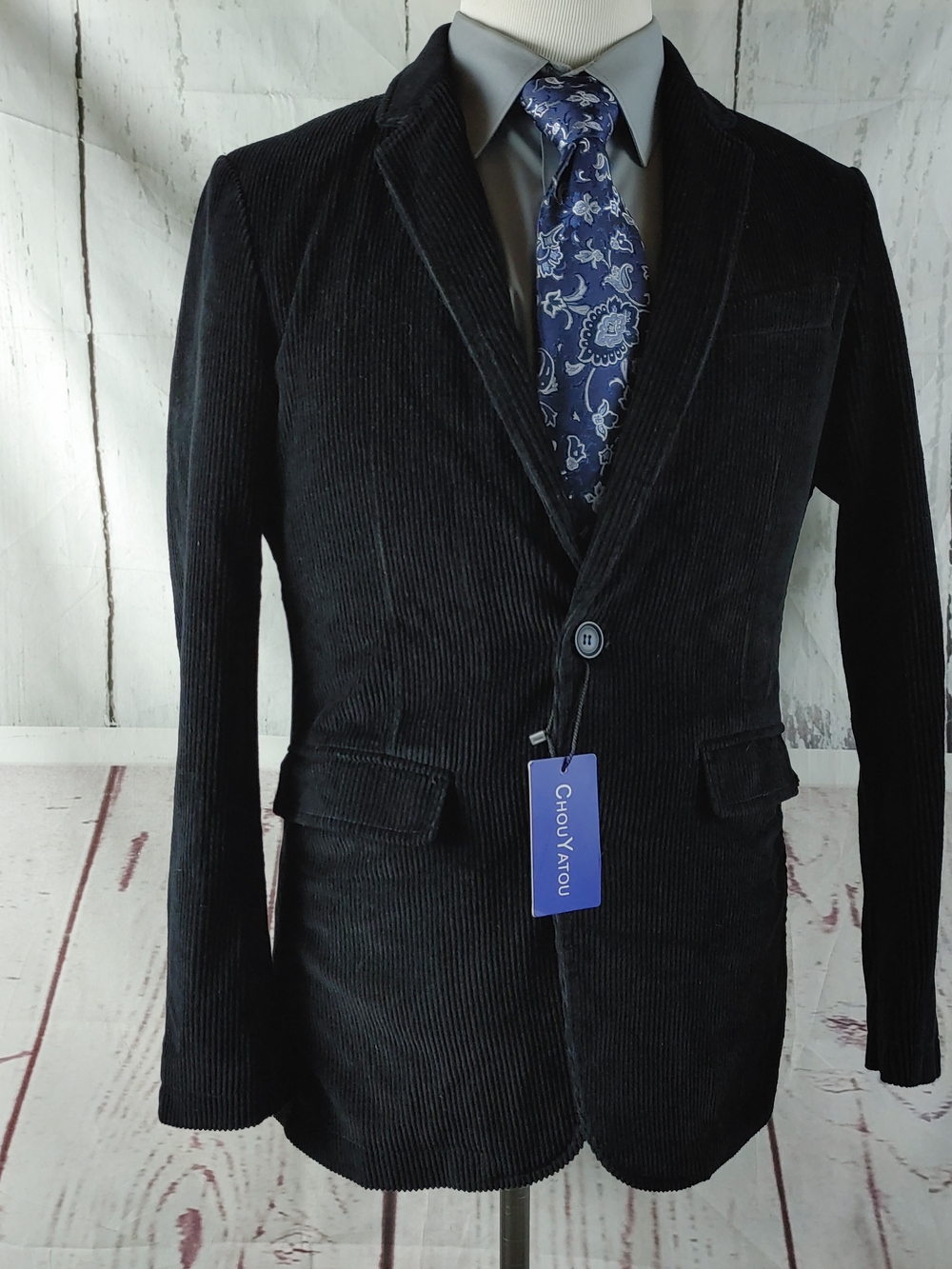 NWT ChouYatou Men’s Black Corduroy Blazer Jacket Size Small Cotton Sport Coat